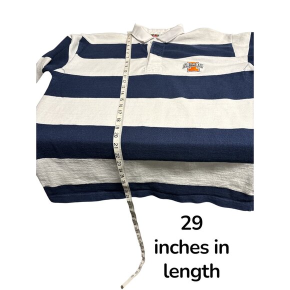 Vintage  Blokecore Illinois Rugby Shirt – Navy Striped Gear for Sports Long Slee - Picture 7 of 7